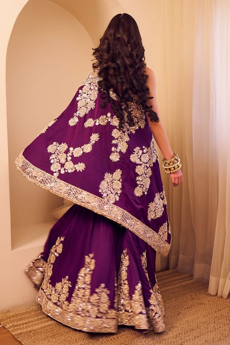 Shop Swish By Dolcy And Simran Purple Satin Silk Lining Shantoon Embroidery Rooh Bahar Kaftan With Sharara at Aza Fashions Shop_Swish By Dolcy And Simran_Purple Satin Silk Lining Shantoon Embroidery Rooh Bahar Kaftan With Sharara _at_Aza_Fashions