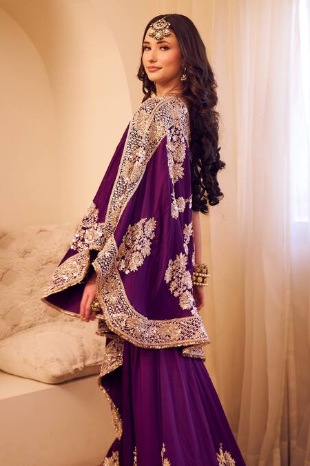 Buy Swish By Dolcy And Simran Purple Satin Silk Lining Shantoon Embroidery Rooh Bahar Kaftan With Sharara Online at Aza Fashions Buy_Swish By Dolcy And Simran_Purple Satin Silk Lining Shantoon Embroidery Rooh Bahar Kaftan With Sharara _Online_at_Aza_Fashions