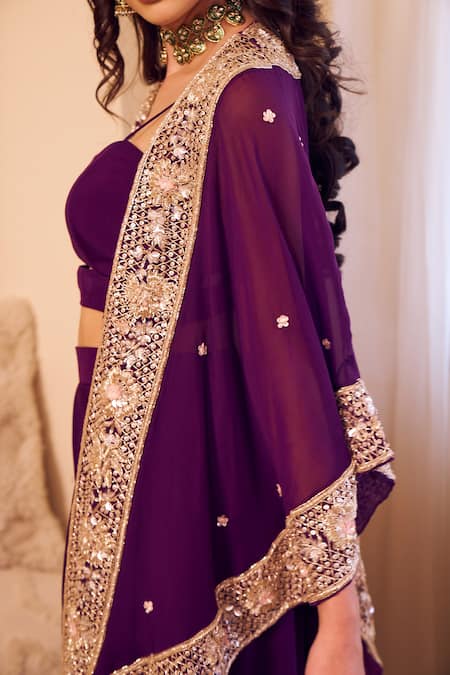 Shop_Swish By Dolcy And Simran_Purple Organza Sequins, Cut Work Mast Magan Noor Bahar Embroidered Cape Set _Online_at_Aza_Fashions
