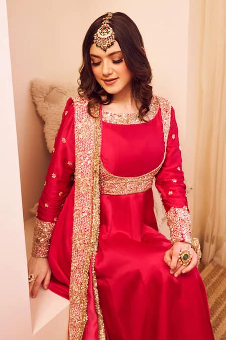 Swish By Dolcy And Simran_Pink Satin, Silk Sequins, Cut Work, Meherbaan Ditsy Flora Anarkali Set_Online_at_Aza_Fashions