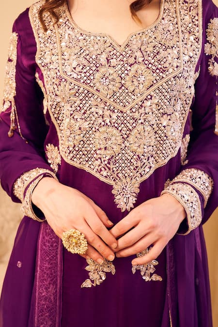 Buy Swish By Dolcy And Simran Purple Satin, Silk, Organza Cut Work, Gehraaiyaan Mughal Gul Kurta Pant Set Online at Aza Fashions Buy_Swish By Dolcy And Simran_Purple Satin, Silk, Organza Cut Work, Gehraaiyaan Mughal Gul Kurta Pant Set _Online_at_Aza_Fashions