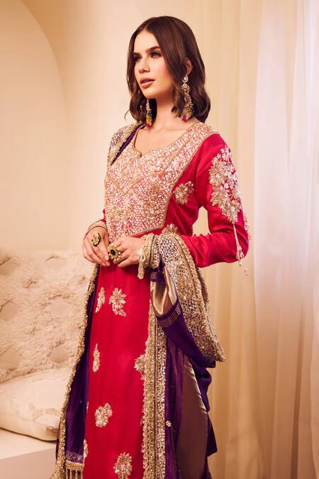 Swish By Dolcy And Simran Purple Satin, Silk, Organza Cut Work, Gehraaiyaan Mughal Blossom Kurta Pant Set Online at Aza Fashions Swish By Dolcy And Simran_Purple Satin, Silk, Organza Cut Work, Gehraaiyaan Mughal Blossom Kurta Pant Set _Online_at_Aza_Fashions