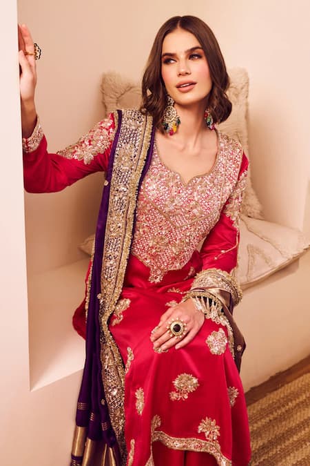 Buy Swish By Dolcy And Simran Purple Satin, Silk, Organza Cut Work, Gehraaiyaan Mughal Blossom Kurta Pant Set Online at Aza Fashions Buy_Swish By Dolcy And Simran_Purple Satin, Silk, Organza Cut Work, Gehraaiyaan Mughal Blossom Kurta Pant Set _Online_at_Aza_Fashions