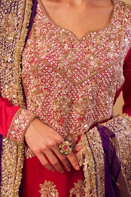 Shop Swish By Dolcy And Simran Purple Satin, Silk, Organza Cut Work, Gehraaiyaan Mughal Blossom Kurta Pant Set Online at Aza Fashions Shop_Swish By Dolcy And Simran_Purple Satin, Silk, Organza Cut Work, Gehraaiyaan Mughal Blossom Kurta Pant Set _Online_at_Aza_Fashions