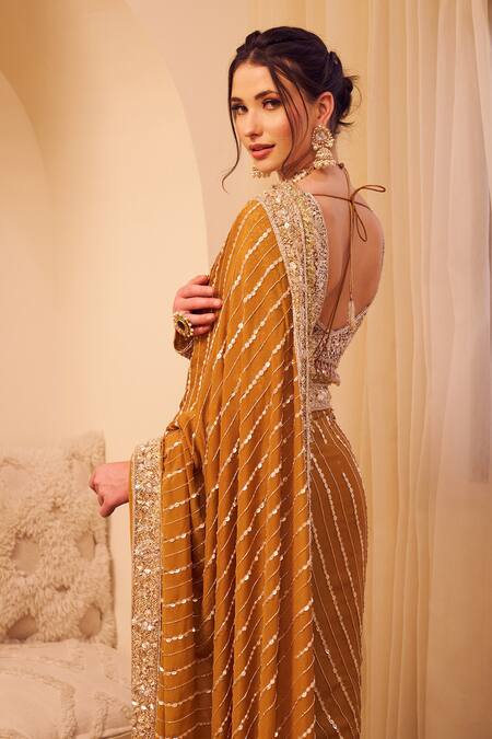Buy Swish By Dolcy And Simran Yellow Organza, Linen Riyaaz Phool Gul Border Embroidered Saree With Blouse Online at Aza Fashions Buy_Swish By Dolcy And Simran_Yellow Organza, Linen Riyaaz Phool Gul Border Embroidered Saree With Blouse _Online_at_Aza_Fashions