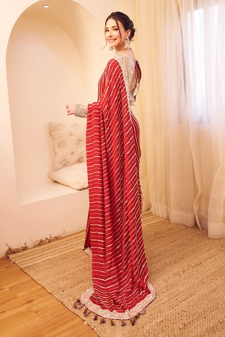 Swish By Dolcy And Simran Riyaaz Gullista Bahar Border Embroidered Saree With Blouse 