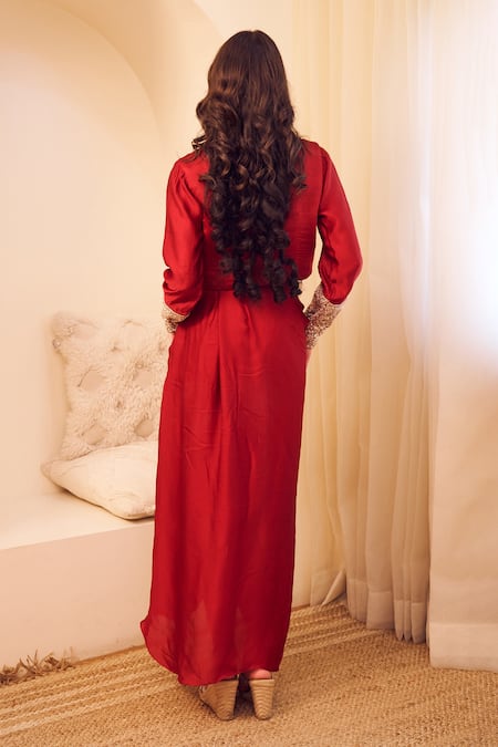 Swish By Dolcy And Simran Chaand Padma Embroidered Jacket Draped Dhoti Skirt Set 