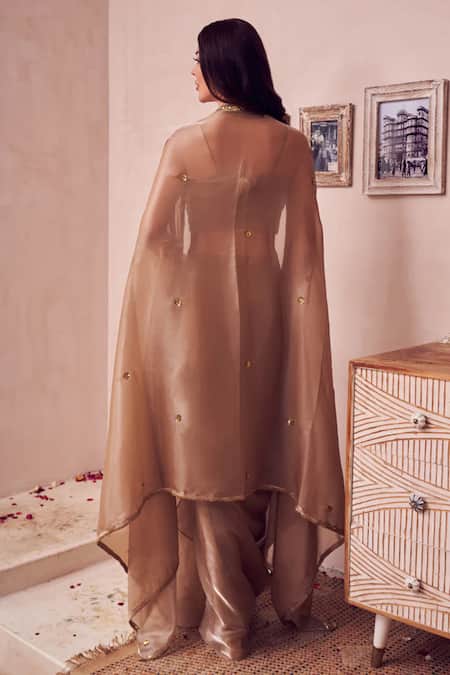 Swish By Dolcy And Simran Allure Bloom Embroidered Cape Draped Skirt Set 