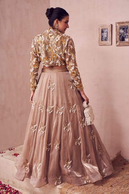 Buy Swish By Dolcy And Simran Gold Organza Pearls, Sequins, Cut Work, Dreamscape Flora Embroidered Lehenga Set Online at Aza Fashions Buy_Swish By Dolcy And Simran_Gold Organza Pearls, Sequins, Cut Work, Dreamscape Flora Embroidered Lehenga Set _Online_at_Aza_Fashions