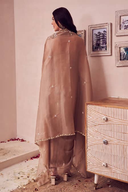 Swish By Dolcy And Simran Old Bloom Embroidered Cape With Waterfall Drape Gown 