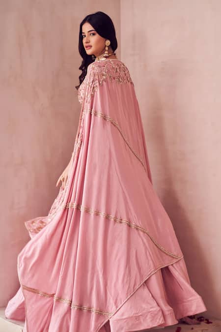 Shop Swish By Dolcy And Simran Pink Crepe Beads, Sequins, Cut Floral Fountain Embroidered Bridal Lehenga Set at Aza Fashions Shop_Swish By Dolcy And Simran_Pink Crepe Beads, Sequins, Cut Floral Fountain Embroidered Bridal Lehenga Set _at_Aza_Fashions