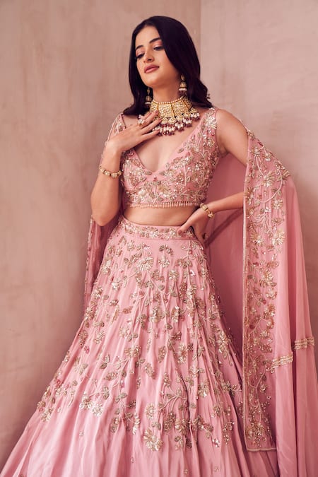 Buy Swish By Dolcy And Simran Pink Crepe Beads, Sequins, Cut Floral Fountain Embroidered Bridal Lehenga Set Online at Aza Fashions Buy_Swish By Dolcy And Simran_Pink Crepe Beads, Sequins, Cut Floral Fountain Embroidered Bridal Lehenga Set _Online_at_Aza_Fashions