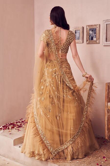 Buy Swish By Dolcy And Simran Gold Net, Crepe Sequins, Beads, Bloomy Ambrosia Embroidered Bridal Lehenga Set Online at Aza Fashions Buy_Swish By Dolcy And Simran_Gold Net, Crepe Sequins, Beads, Bloomy Ambrosia Embroidered Bridal Lehenga Set _Online_at_Aza_Fashions