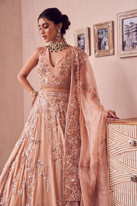 Buy Swish By Dolcy And Simran Rose Gold Organza, Crepe Sequins, Haze Fleur Embroidered Bridal Lehenga Set Online at Aza Fashions Buy_Swish By Dolcy And Simran_Rose Gold Organza, Crepe Sequins, Haze Fleur Embroidered Bridal Lehenga Set _Online_at_Aza_Fashions