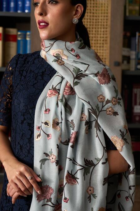 MAULI CASHMERE Peony Dream Embroidered Stole 