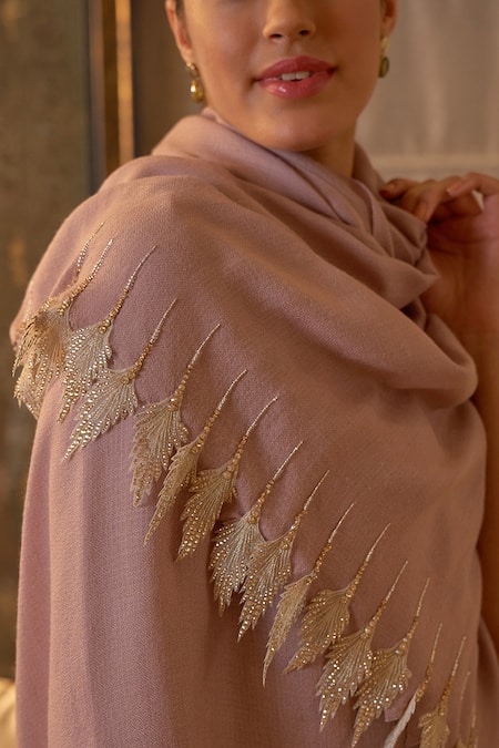 Buy_Mauli Cashmere_Purple Leafy Sparkle Border Embroidered Stole_Online_at_Aza_Fashions