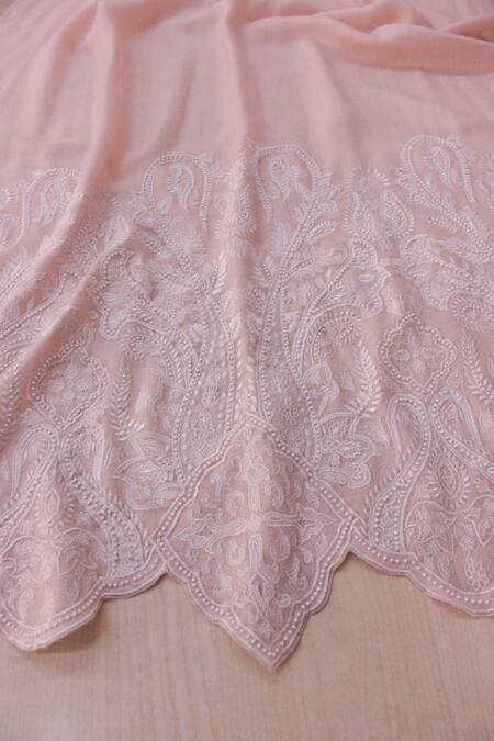 Buy_Mauli Cashmere_Pink Paisley Crest Embroidered Stole_Online_at_Aza_Fashions