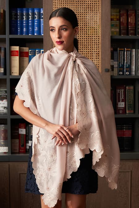 MAULI CASHMERE Magnificent Magnolia Embroidered Stole 