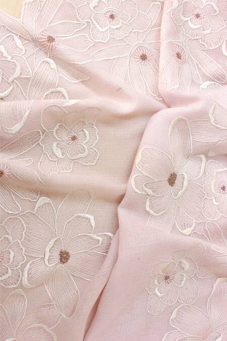 Buy_Mauli Cashmere_Pink Magnificent Magnolia Embroidered Stole_Online_at_Aza_Fashions