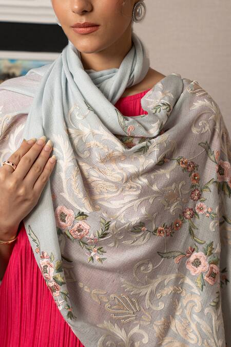 Buy_Mauli Cashmere_Blue Victorian Love Embroidered Stole_Online_at_Aza_Fashions