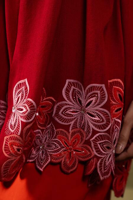 Buy Mauli Cashmere Red Sparkly Floral Embroidered Stole Online at Aza Fashions Buy_Mauli Cashmere_Red Sparkly Floral Embroidered Stole_Online_at_Aza_Fashions