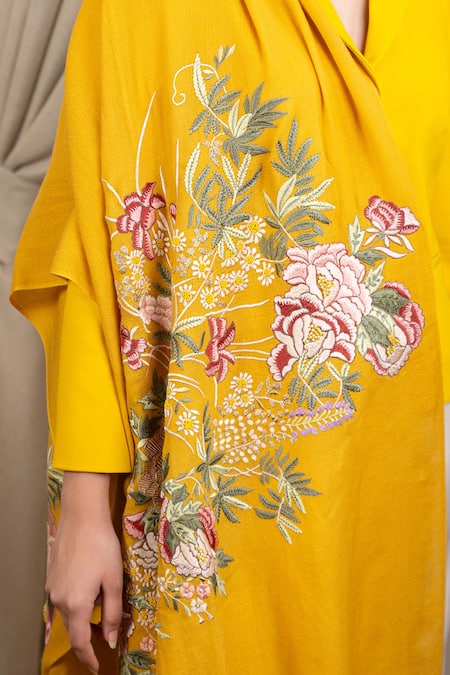 Buy Mauli Cashmere Yellow Symphony Bloom Embroidered Stole Online at Aza Fashions Buy_Mauli Cashmere_Yellow Symphony Bloom Embroidered Stole_Online_at_Aza_Fashions
