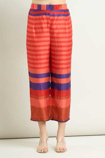 Buy_Archana Shah_Red Printed Floral Band Collar Moroccan Kaftan And Pant Set