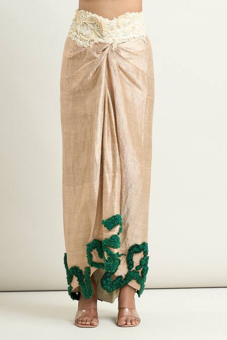 Buy Anamika Khanna Ivory Lace, Silk Lace, Pearls, Beads Embroidered Godet Jacket And Draped Skirt Set Buy_Anamika Khanna_Ivory Lace, Silk Lace, Pearls, Beads Embroidered Godet Jacket And Draped Skirt Set