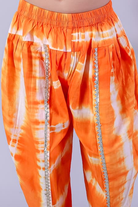 Shop_Lil Drama_White Cotton Janmashtami Lace Embellished Yoke Kurta With Tie Dye Dhoti Pant _Online_at_Aza_Fashions