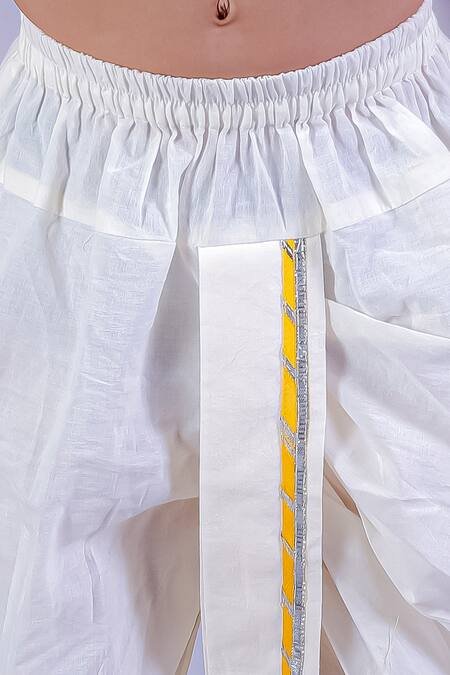 Shop_Lil Drama_Yellow Cotton Sequins Janmashtami Marigold Blossom Embroidered Kurta With Dhoti _Online_at_Aza_Fashions