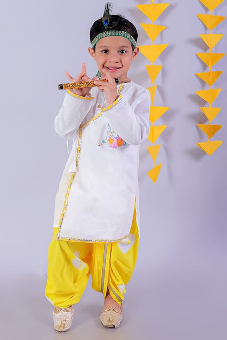 LIL DRAMA Bal Krishna Embroidered Kurta With Tie Dye Dhoti 