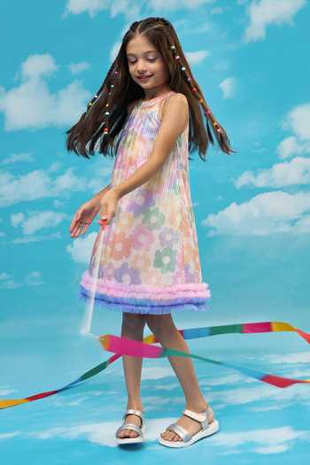 Buy_Lil Drama_Multi Color Polyester, Linen Sequins Pleated Frilled Hem Dress _Online_at_Aza_Fashions