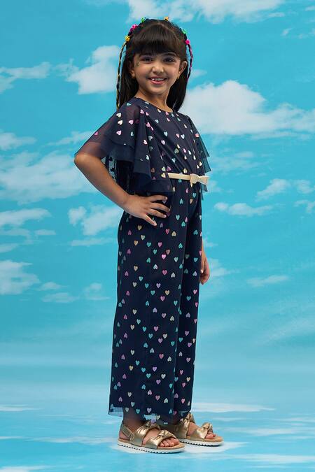 Shop Lil Drama Blue Polyester Heart Foil Print Jumpsuit Online at Aza Fashions Shop_Lil Drama_Blue Polyester Heart Foil Print Jumpsuit _Online_at_Aza_Fashions