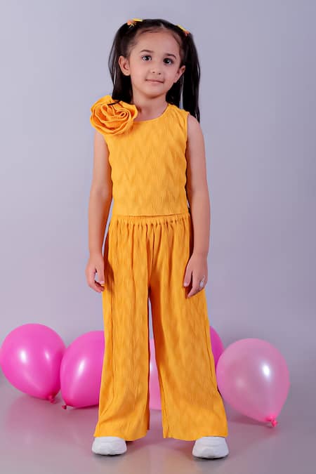 LIL DRAMA Pleated 3D Flower Top & Pant Set 