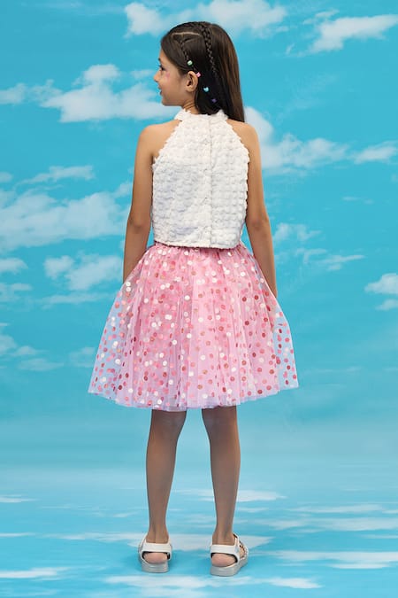 Shop Lil Drama Pink Polyester Textured Top And Skirt Set at Aza Fashions Shop_Lil Drama_Pink Polyester Textured Top And Skirt Set _at_Aza_Fashions