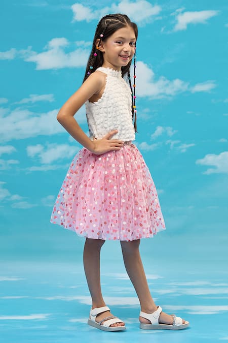 Buy Lil Drama Pink Polyester Textured Top And Skirt Set Online at Aza Fashions Buy_Lil Drama_Pink Polyester Textured Top And Skirt Set _Online_at_Aza_Fashions