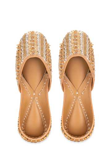 5elements_Gold Bead Sunehri Gota Patti Embellished Juttis _Online_at_Aza_Fashions