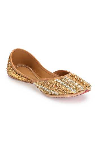 Shop_5elements_Gold Bead Sunehri Gota Patti Embellished Juttis _Online_at_Aza_Fashions