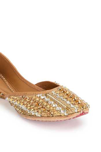5elements_Gold Bead Sunehri Gota Patti Embellished Juttis _at_Aza_Fashions