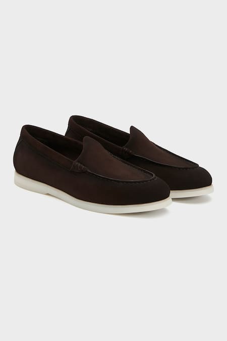 Nauvab Brown Nagra Leather Plain Floaters 