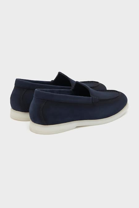 Nauvab_Blue Navy Leather Floaters _Online_at_Aza_Fashions