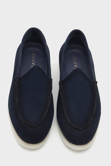 Nauvab Navy Blue Leather Floaters 