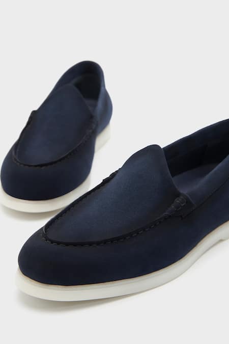 Shop_Nauvab_Blue Navy Leather Floaters _Online_at_Aza_Fashions