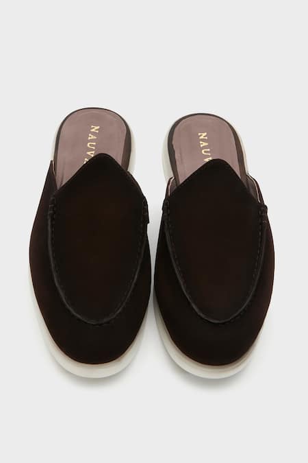 Shop_Nauvab_Brown Choco Leather Mojris _at_Aza_Fashions