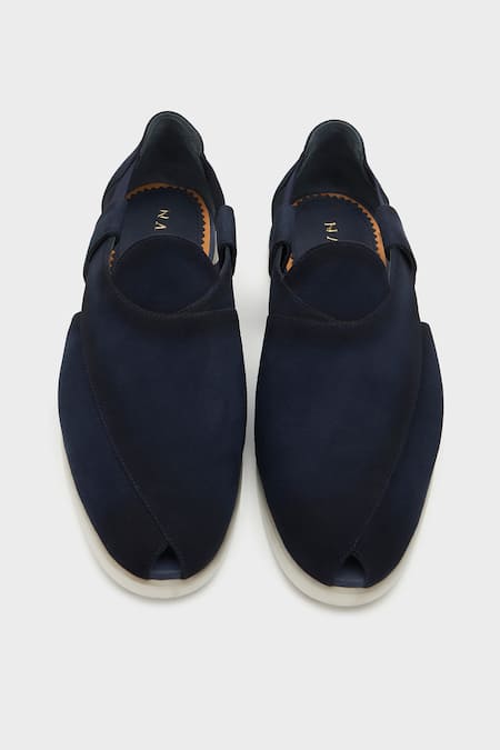 Shop_Nauvab_Blue Peshawari Textured Floaters _at_Aza_Fashions