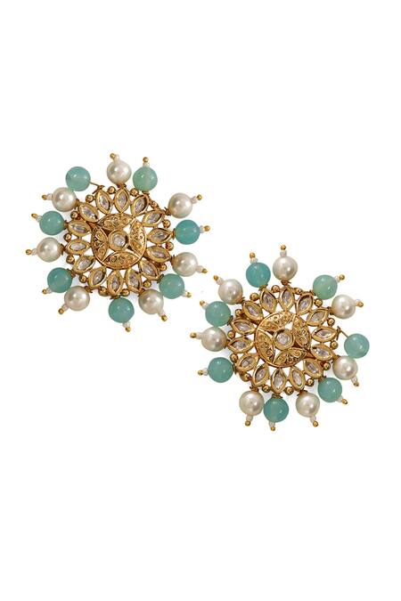 Buy Xago Blue Pearls, Diamonds, Stones Le Manya Florin Kundan Studs Online at Aza Fashions Buy_Xago_Blue Pearls, Diamonds, Stones Le Manya Florin Kundan Studs _Online_at_Aza_Fashions