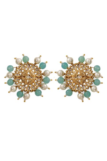 Shop Xago Blue Pearls, Diamonds, Stones Le Manya Florin Kundan Studs Online at Aza Fashions Shop_Xago_Blue Pearls, Diamonds, Stones Le Manya Florin Kundan Studs _Online_at_Aza_Fashions