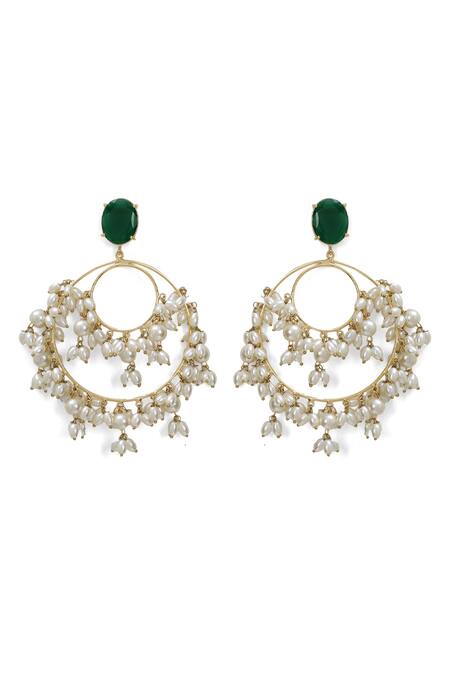 Buy_Xago_Green Pearls, Stones Le Harmonia Chandbalis _Online_at_Aza_Fashions