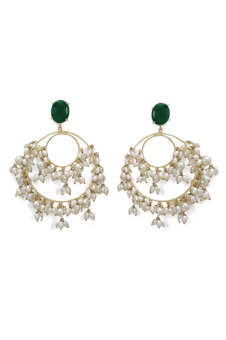 Shop Xago Green Pearls, Stones Le Harmonia Chandbalis Online at Aza Fashions Shop_Xago_Green Pearls, Stones Le Harmonia Chandbalis _Online_at_Aza_Fashions