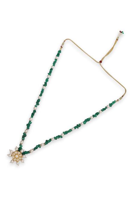 Xago_Green Le Damaris Onyx Kundan Embellished Necklace _Online_at_Aza_Fashions